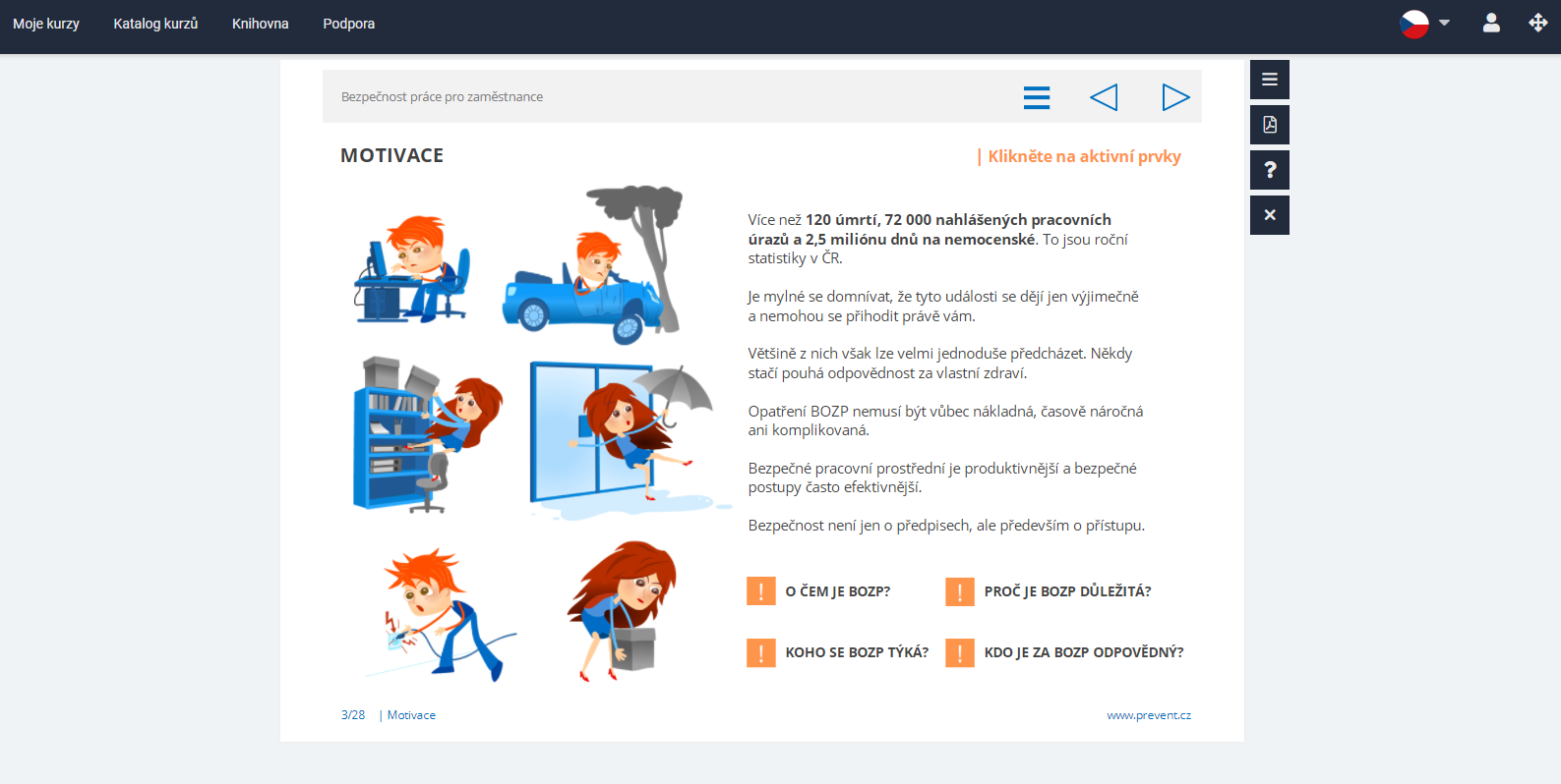 Obrazová ukázka z kurzu Bezpečnost práce pro zaměstnance portálu eSovak