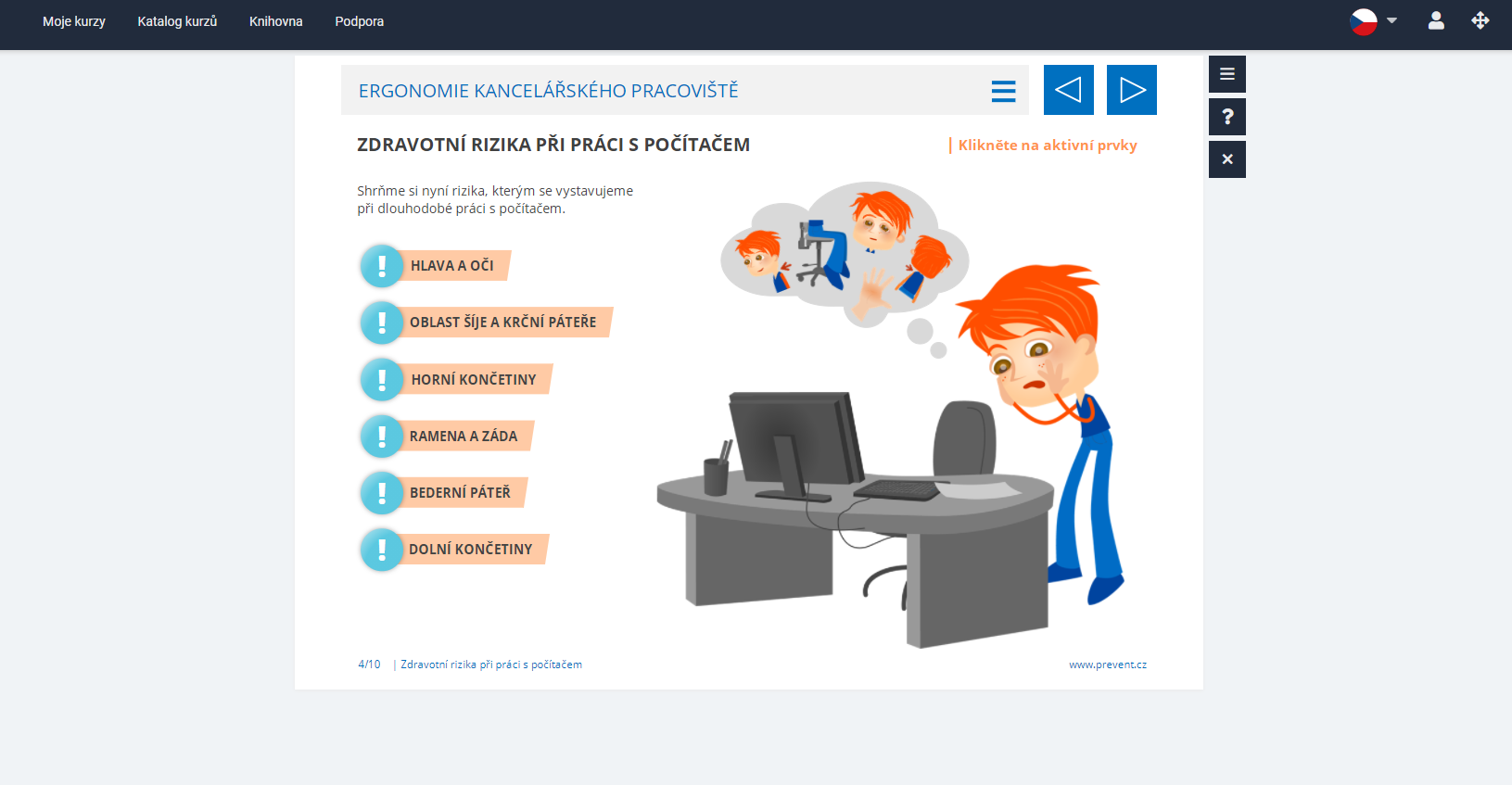 Obrazová ukázka z kurzu Ergonomie kancelářského pracoviště portálu eSovak