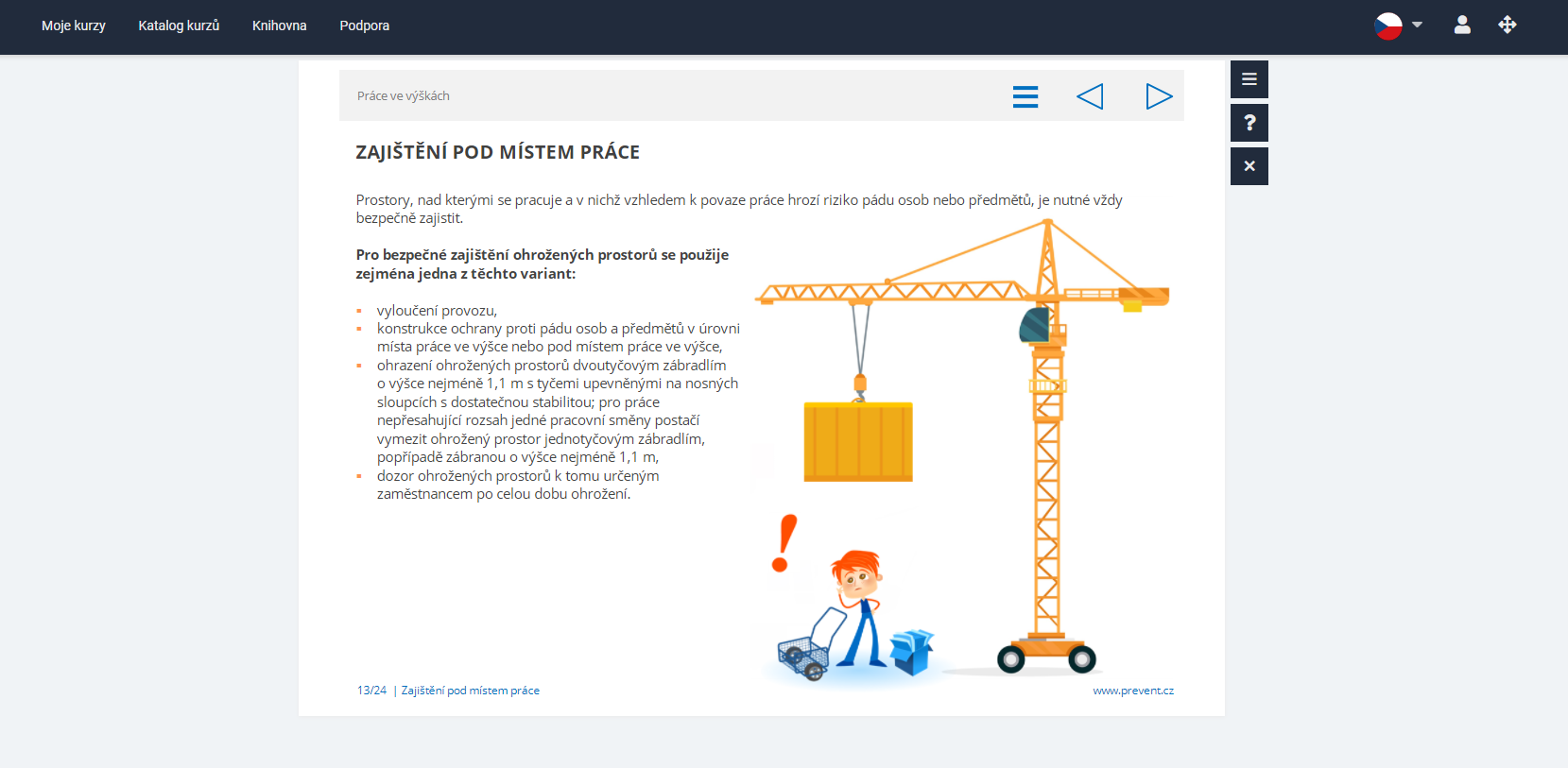 Obrazová ukázka z kurzu Práce ve výškách portálu eSovak