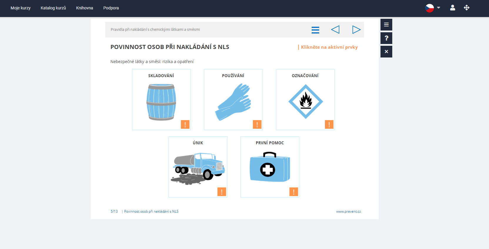 Obrazová ukázka z kurzu Pravidla při nakládání s chemickými látkami a směsmi portálu eSovak