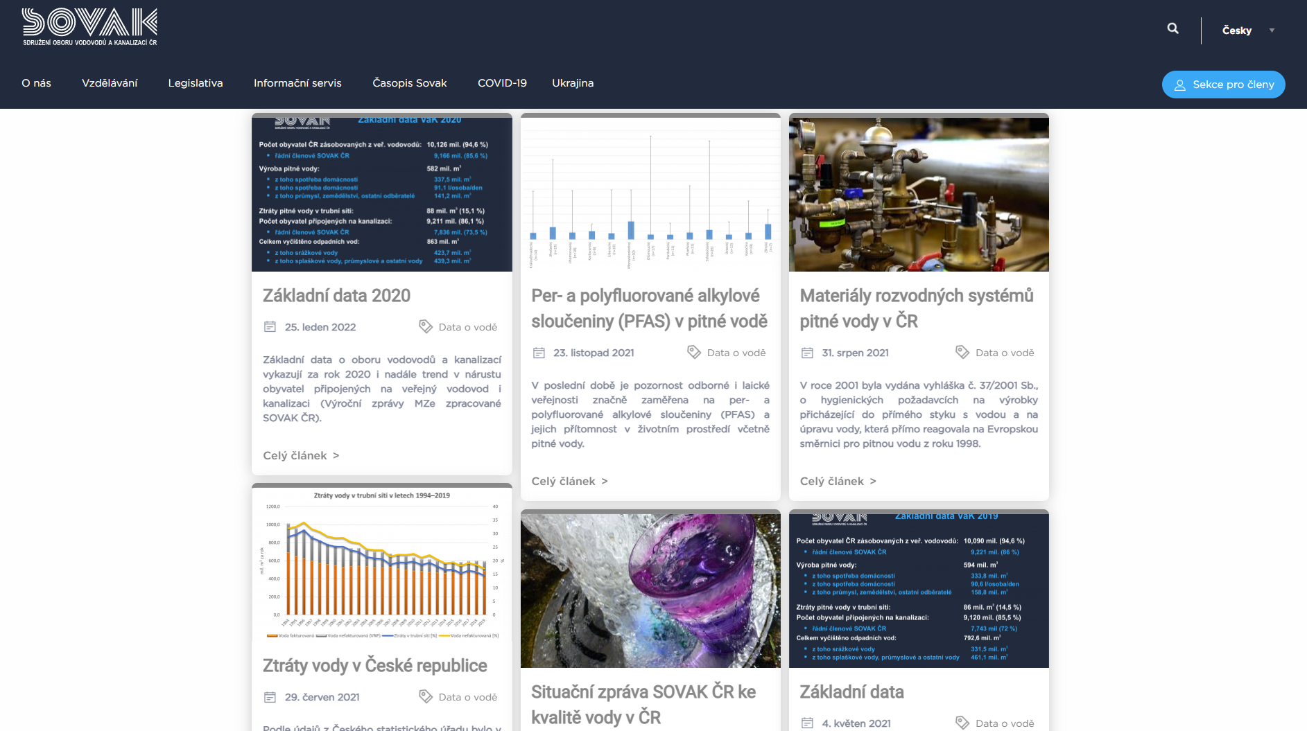 Rubrika Data o vodě na www.sovak.cz