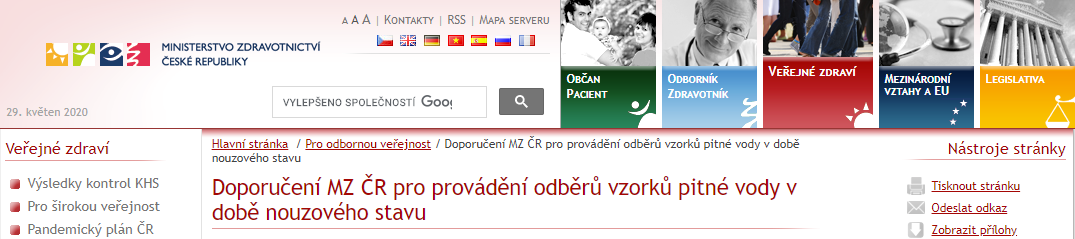 Web Ministerstva zdravotnictví